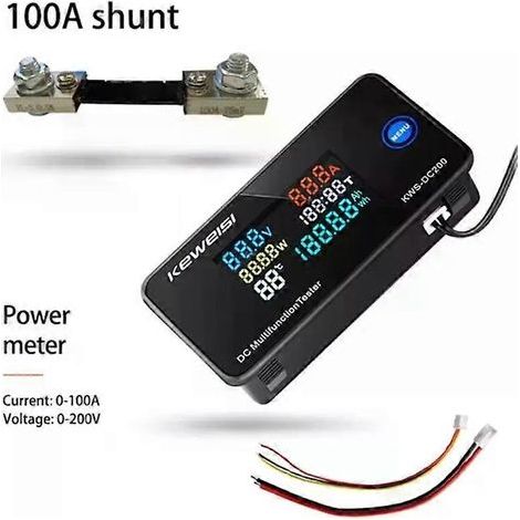 HONORNIC - Voltmètre-ampèremètre 100 A, testeur de batterie de voiture, mesure de capacité et de température, compteur électrique 12 V, 24 V, 48 V, 96 V (1/3)