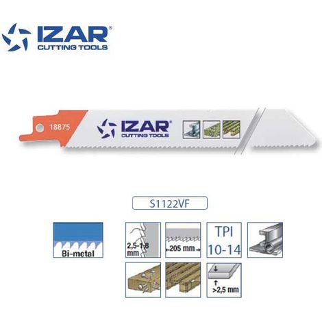 Lame scie sabre Izar S1122VF (lot de 5) bimétal 225 mm TPI 10-14