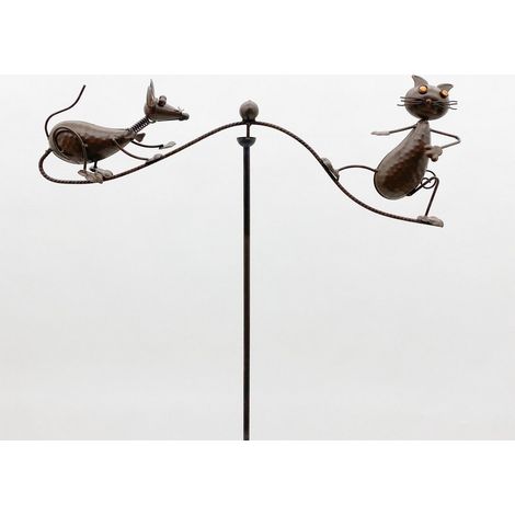 54 Inch Garden Balance Cat with Mouse Stake - Metal - L70 x W70 x H120 cm