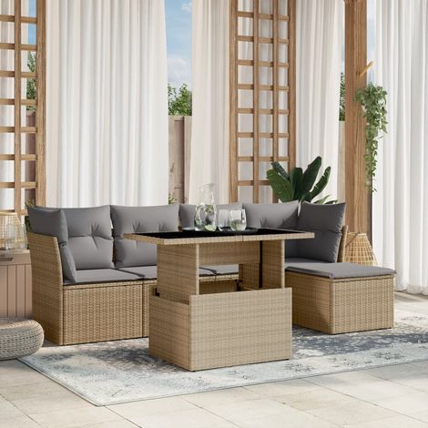 vidaXL Salon de jardin avec coussins 6 pcs beige résine tressée (1/5)