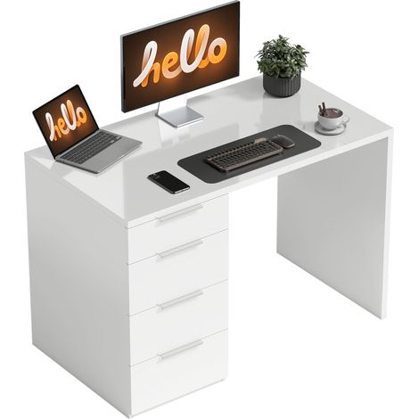 HOMCOM Scrivania Salvaspazio 4 Cassetti 110x61.5x75 cm Bianco