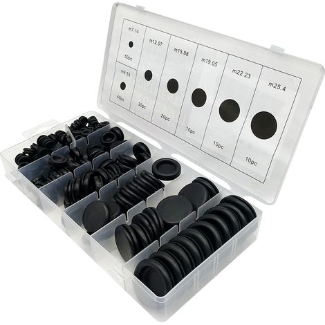 Œillets de protection en caoutchouc spiralé, noirs, 170 pièces, emballés, faible friction sur une face (1/3)