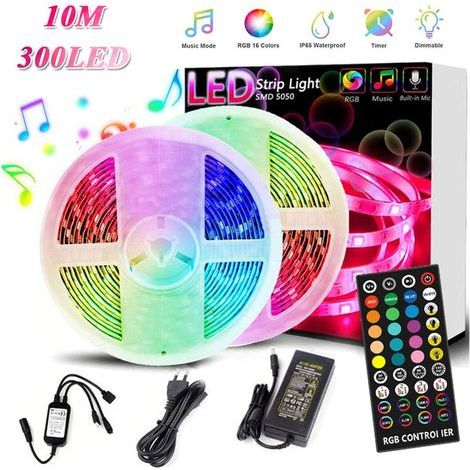 RGB LED Streifen, 10M Led Strip mit 300 LEDs Fernbedienung Selbstklebend Lichtband IP65 Wasserdicht für Party TV-Hinterwand Innen und Außenbereich (1/5)