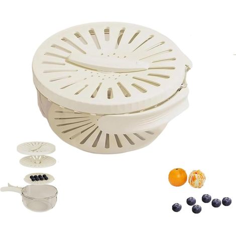 Abtropfkorb, Obstwaschkorb, Multifunktionsgestell, Beckenlöcher, Griffe, Kühlschrankaufbewahrungsbox, Weiß