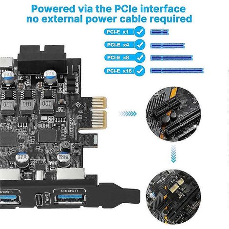 Carte d'extension USB 3.0 PCIe à 6 ports, carte PCIe USB-C avec équerre basse, pour PC de bureau (1/5)