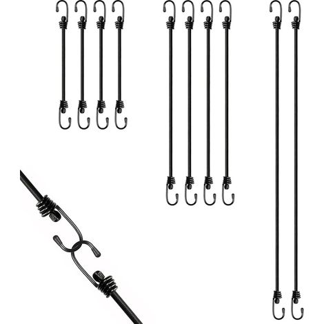 10 Pièces Tendeurs Élastiques avec Crochets, Sandow Elastique Noir, Sangles Serrage Robuste, Cordes Fixation pour Bâches, Porte-Bagages, Vélo, Motos, Barres Toit, Voiture, Tente, Camping(30/60/100cm) (1/5)
