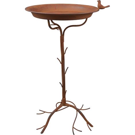 Mangeoire pour oiseaux sur pied en fer marron rouille style campagne 48 x 42 x 71 cm - PANGIVO (1/4)