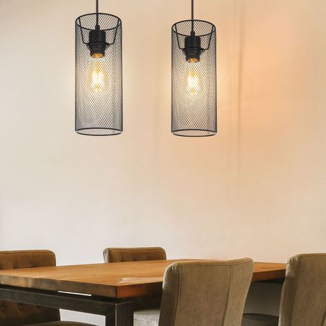 Hängeleuchte Pendelleuchte Metall schwarz Käfig Wohnzimmer Lampe Deckenleuchte im Käfig Design, Gitterform, 1x E27, DxH 12x120 cm, 2er Set