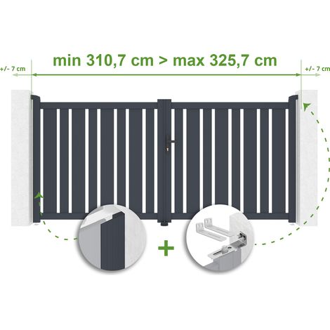 Portail battant ajustable en largeur VEYMONT 3m H.140cm Aluminium Gris Anthracite (1/4)