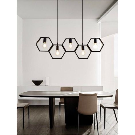 Lampadario A Sospensione 5 Portalampada E27 In Metallo Geometrico Esagonale (1/4)