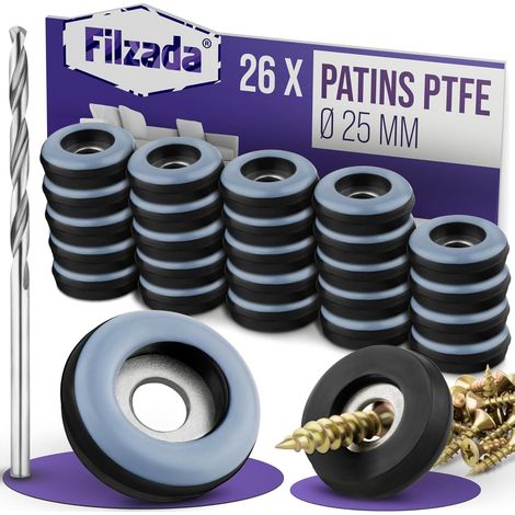 26 Patins Meuble Téflon - Lot de 26 - PTFE Haute Résistance - Glissement Silencieux avec Vis - Pour Chaises et Tables sur Tous Sols - Ø 25 mm Rond (1/5)