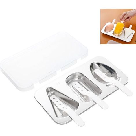 Moules à glaçons - Moules à glace - Réutilisables - Bac à glaçons avec couvercle et bâtonnet - Moules à glace à faire soi-même - 20 × 10,6 × 2 cm - Argent - Acier inoxydable (1/5)