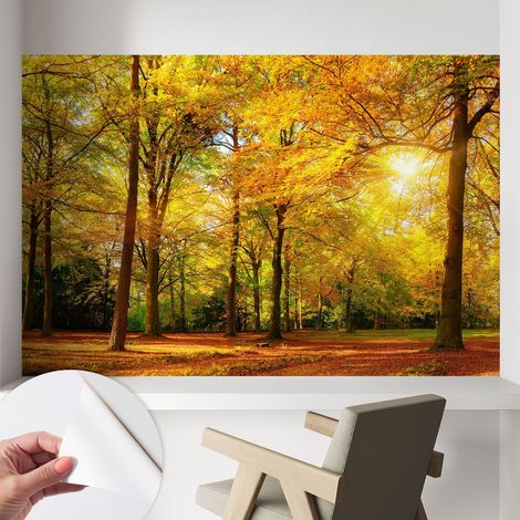 Fotomurale adesivo - murale da parete - Carta da parati autoadesiva - design parete moderno - Foglie dorate 104x70 cm (1/5)