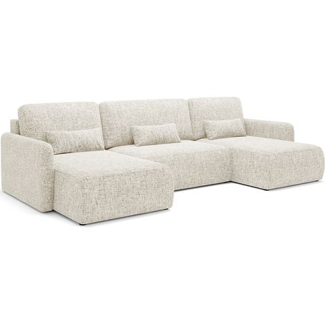 U-Sofa, 4-sitzig, umwandelbar, mit Truhe Lazare Off-White