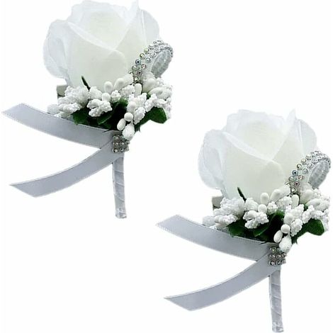 DEESSE SHOP - 2 Pièces Fleurs De Poignet De Mariage, Boutonnière Rose, Boutonnière De Corsage, Boutonnière De Mariage, Ensemble De Fleurs De Corsage, Utilisé Pour Les Mariages, Les Soirées Dansantes, (1/5)