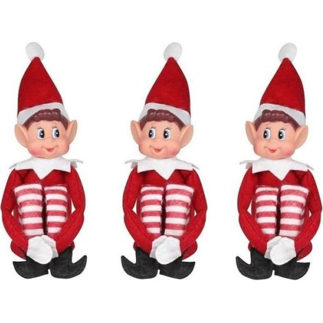 Lutin Farceur - Vinyle Souple Tête + Peluche Corps - Décoration Noël Étagère Arbre Maison - Lot de 3 (1/4)