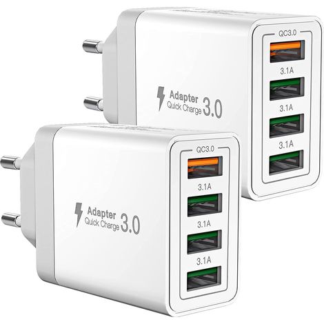 USB Charger, 2-Pack 40W Multi-Port USB Fast Charger for iPhone, 4-Port Multi-Power QC 3.0 USB-A Adapter for iPhone 16 15 14 13 12 11 Pro Max X XS XR 8 7 6S Plus Mini SE, iPad, Samsung (1/4)