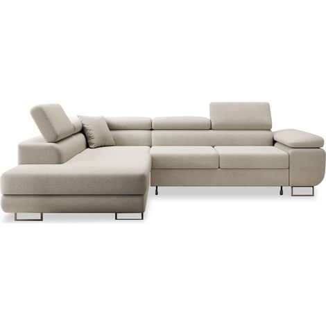 Canapé d'angle gauche convertible Marius tissu Beige