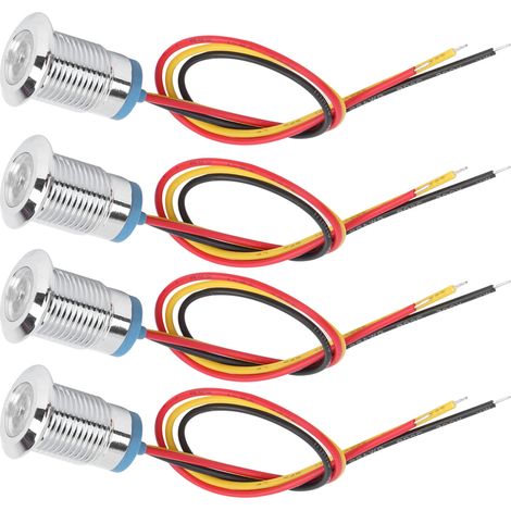 4 jeux de LED rondes avec câblage, étanches, en métal, affichage bicolore, cathode commune, 12 mm, 1224 V (rouge et jaune) (1/5)