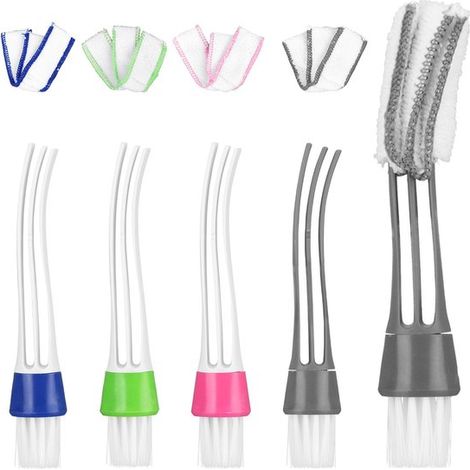Brosses de nettoyage pour stores et lames, lot de 4, double tête avec housses en microfibre, pour stores, fenêtres et climatisation, vert, bleu, rose et gris (1/5)