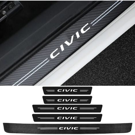 (5 pièces) Protections de seuil de porte,de coffre et de pare-chocs de voiture,autocollants anti-rayures pour Honda Civic Logo 2023,bandes de seuil de pédale de porte en fibre de carbone (1/3)
