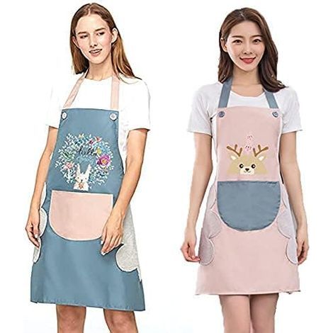 2 Pack Kitchen Aprons (Blue and Pink) Adjustable Cooking Aprons for Men Women with 2 Pockets for Home Restaurant Craft Garden BBQ School Cafe
