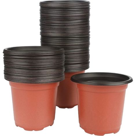 Lot de 100 pots de 10 cm en plastique, ronds, pour la culture et le semis. (1/4)