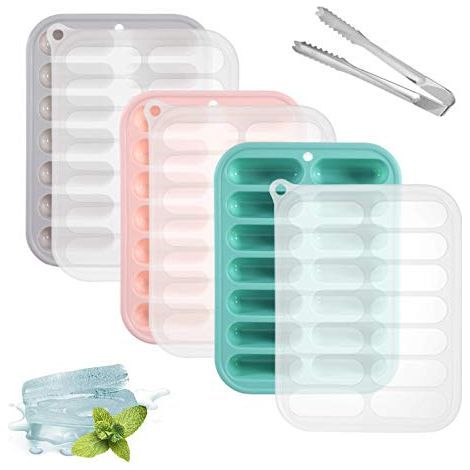 3 Pezzi Vassoio Ghiaccio in Silicone con Coperchio per Bebè, Stampi per Ghiaccio Senza BPA, Vaschetta Ghiaccio Riutilizzabile, Utensili da Cucina, Contenitore Alimentare Rettangolare a Cubetti, 14 Sco (1/5)