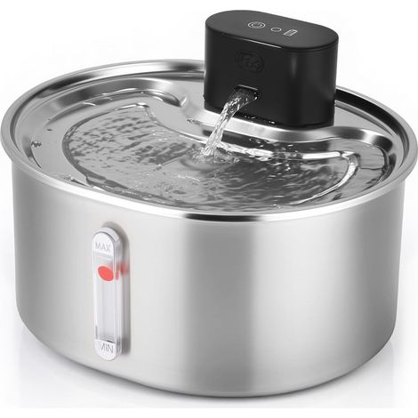 CCYKXA3.2L Fontaine a Eau Chat sans Fil INOX, Fontaine a Eau Chat Detecteur de Mouvement, Batterie 5000mAh, Silencieux, Équipé d'une Fonction Anti-Séchage (1/5)