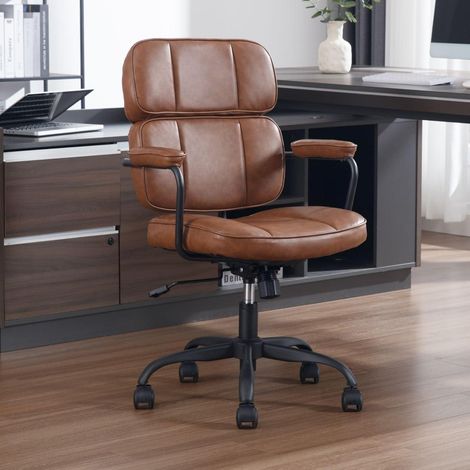 Ergonomischer Schreibtischstuhl Bürostuhl PU Leder Braun 360° Drehstuhl (1/5)