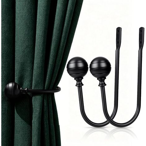 Lot de 2 embrasses murales rétro noires pour rideaux, décoration intérieure. (1/5)