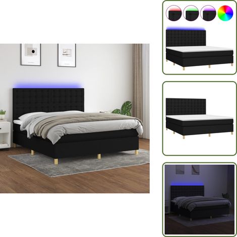 Cama con cabecero ajustable - vidaXL Cama box spring colchón y luces LED tela negro 180x200 cm - Cama con tira LED