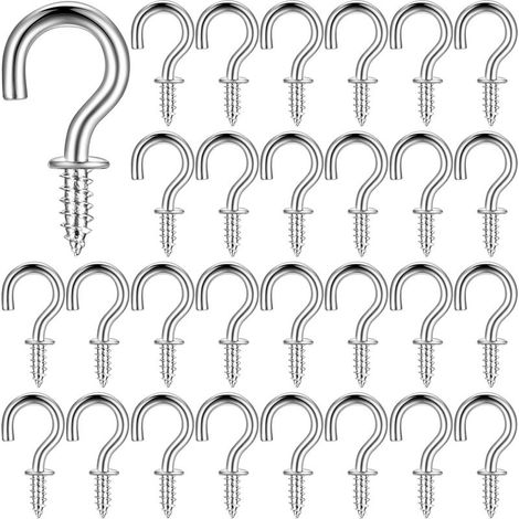 Lot de 100 petits crochets à visser pour plafond avec filetage - Mini crochets muraux en métal - Pour bois, plantes, décorations (1/5)