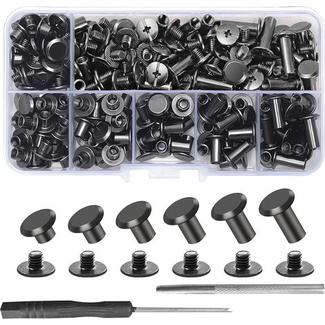 110 Sets Buchschrauben, M5 Chicago Schrauben Set, Schraubnieten für Leder Nieten Set mit Hülsenschrauben, Binding Schrauben Ledernieten Set, Hohlnieten Set für Basteln Leder Gürtel Gepäck Taschen (1/5)