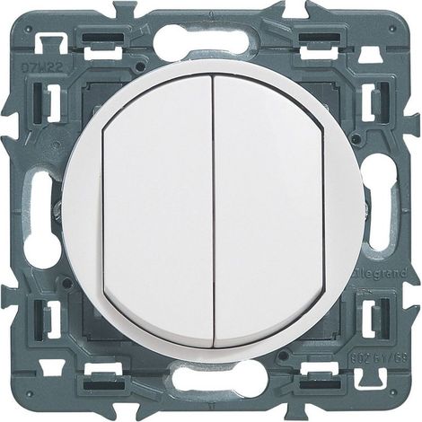 Legrand 099721 Céliane Soft 10A double switch or two-way switch - white with bracket