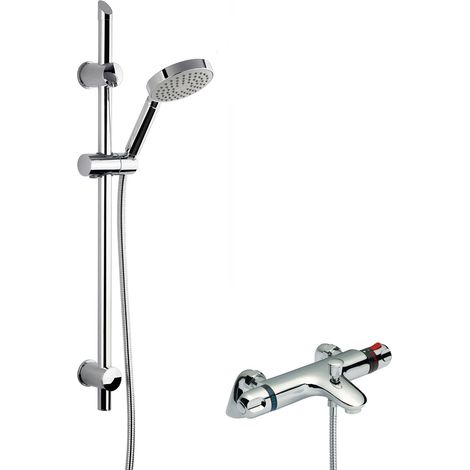 Nuie Reef Thermostatic Bath Shower Mixer with Slim Single Function Slider Rail Kit - Chrome (1/2)