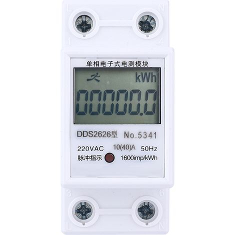 Compteur d'énergie électronique monophasé DDS2626 2P, écran LCD, montage sur rail DIN, compteur de puissance kWh 10 (40) A (affichage rétroéclairé à zéro manuel) (1/5)