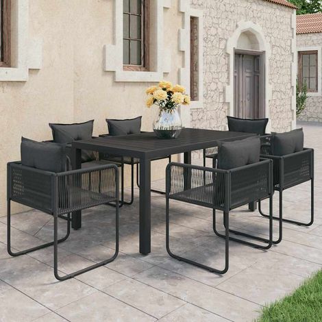 Ensemble à manger de jardin 7 pcs-Salon de jardin PVC résine tressée noir 379528 (1/5)