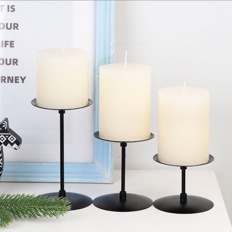 Porte-Bougie - Fer Forgé Mat Noir - Design Rétro avec Plateau à Cire et Poignée - Pour Bougies Coniques - Lot de 3 (1/5)