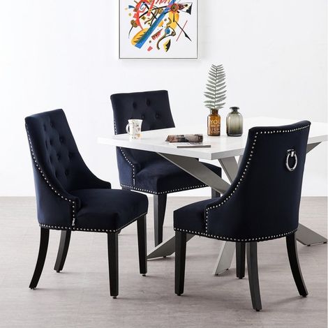 Duke LUX Windsor Dining Set - un tavolo da pranzo in legno bianco e un set di 4 sedie da pranzo in velluto nero - Sala da pranzo Cucina (1/5)