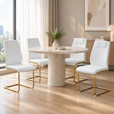 Lot de 4 chaises de salle à manger scandinaves blanches en PU, pieds métal dorés HAVRYA (1/5)