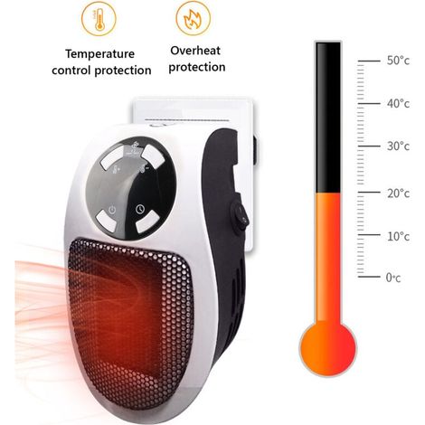 Chauffage Enfichable 500W 220V, Mini Chauffe-Air Électrique Socket, Chauffage D'espace Mural , Radiateur Électrique Soufflant 500W avec Timer (1/4)