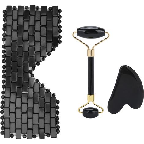 Kit de massage facial Gua Sha en obsidienne (3 pièces) (1/5)