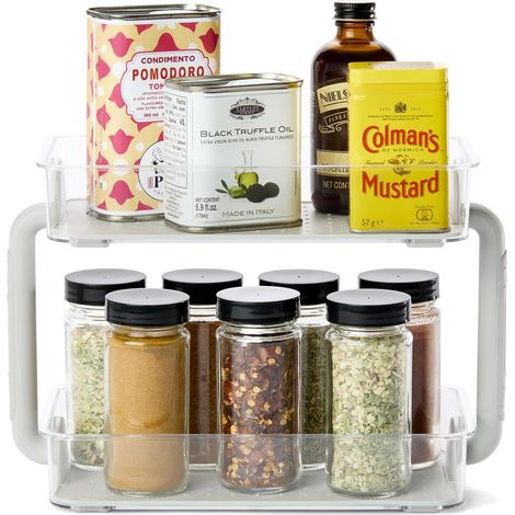 Organiseur à épices de cuisine multifonction en plastique à 2 niveaux, étagère à épices pour rangement d'armoire, gris (1/5)