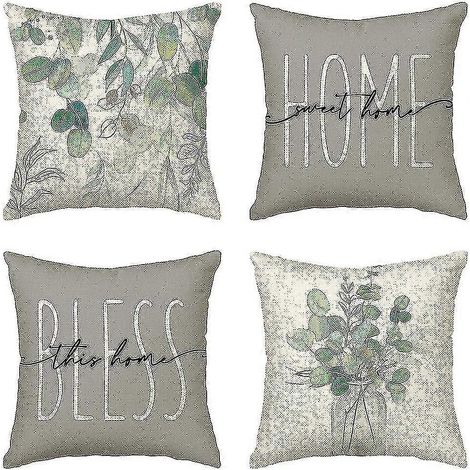 Housses de coussin à motifs de feuilles d'eucalyptus printanières, 45 x 45 cm, lot de 4, compatibles avec canapé. (1/5)