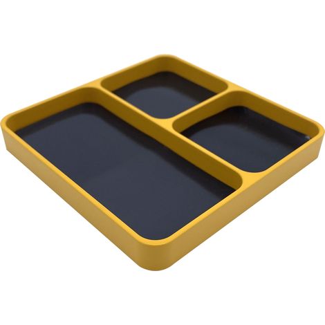 Plateau aimanté aluminium pour rangement vis, boulons, écrous, douilles et goupilles, plateau organisateur portable 10x10x1,2 cm avec 3 plaques aimantées amovibles, bleu/jaune