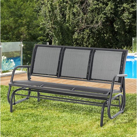 Banco balancín de jardín de 3 plazas de metal, 147 x 75 x 85 cm, gris oscuro DESVIAE (1/5)