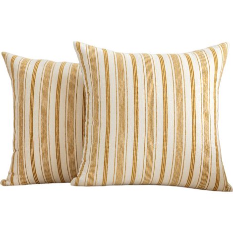 Juego de 2 fundas de almohada (45 x 45 cm) - Rayas amarillas - Funda de almohada rectangular, sin color, suave, de lona de algodón decorativa. (1/5)