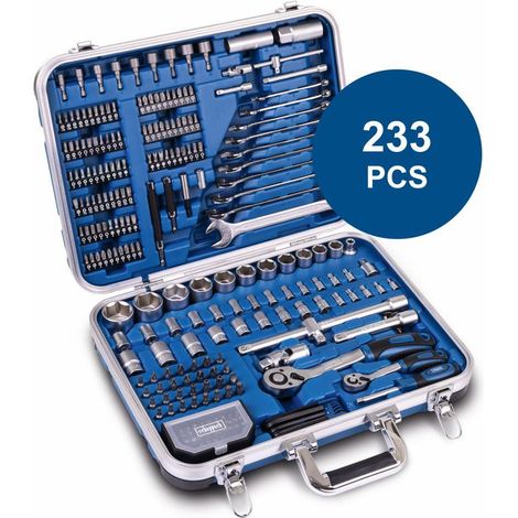 Scheppach – Coffret multi-outils 233 unités – Outils pour bois dur et métal – Idéal pour chantiers humides – Poids 9kg