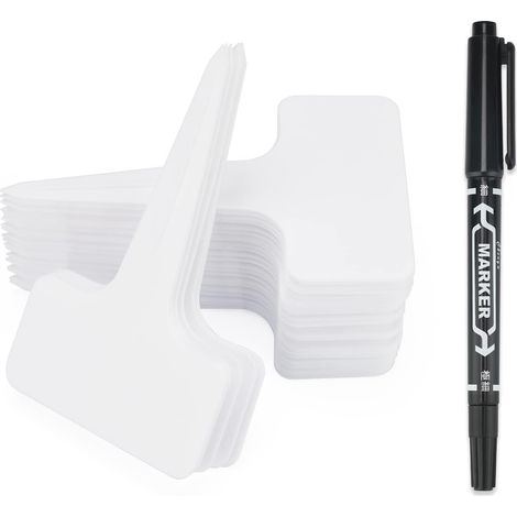 100 Pièces Étiquettes Plantes Réutilisables 6×10 cm Blanc, Étiquettes Plastique Jardin Potager Extérieur + 1 Stylo Blanc Inclus (1/5)